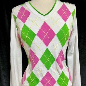 Lilly Pulitzer argyle sweater size LARGE